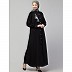 Front open Contrast embroidery abaya- Black